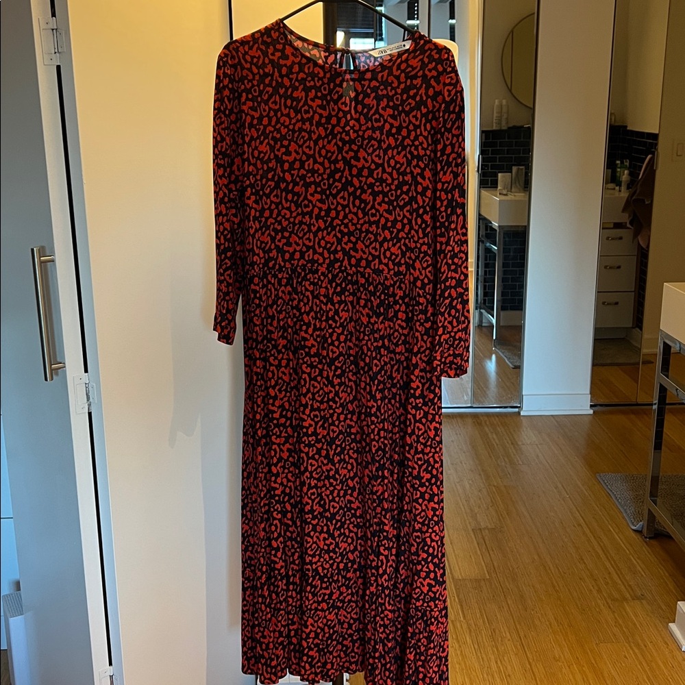 Zara Red and Black Midi Dress